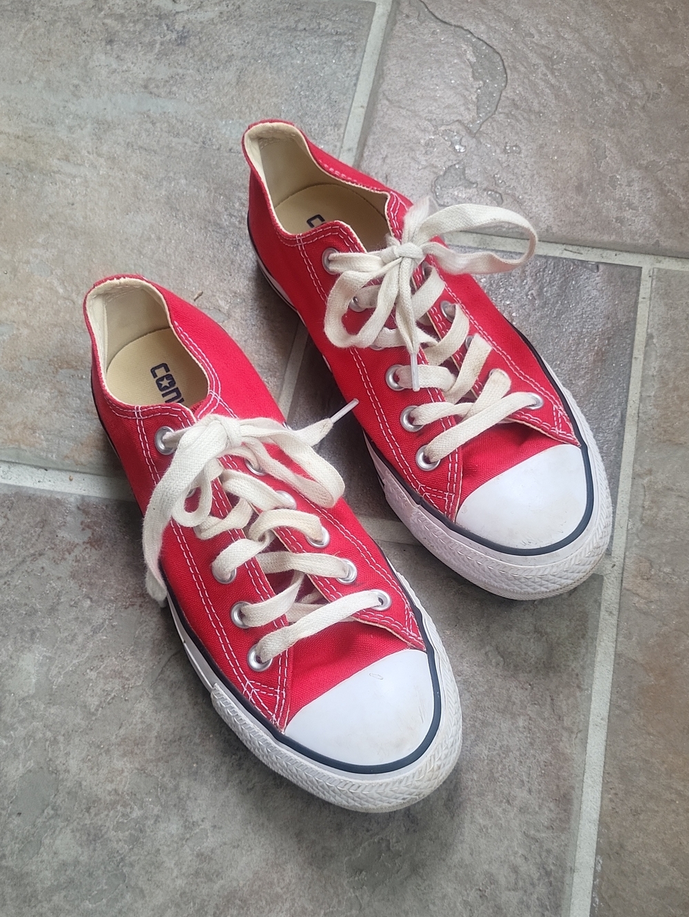 Womens CONVERSE Red Canvas Lace-Up Sneakers